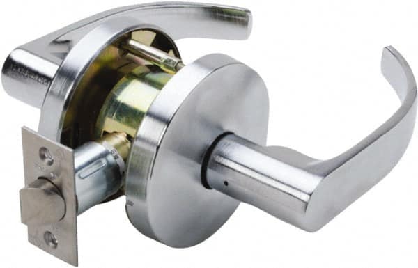 Falcon - Grade 1 Passage Lever Lockset for 1-3/8" Thick Doors - 2-3/4" Back Set, No Cylinder, Steel, Satin Chrome Finish - Makers Industrial Supply