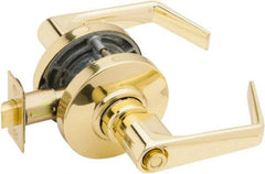 Falcon - Grade 2 Entrance Lever Lockset for 1-3/8" Thick Doors - 2-3/4" Back Set, No Cylinder, Steel, Bright Brass Finish - Makers Industrial Supply