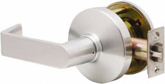 Falcon - Grade 2 Communicating Lever Lockset for 1-3/8" Thick Doors - 2-3/4" Back Set, No Cylinder, Steel, Satin Chrome Finish - Makers Industrial Supply