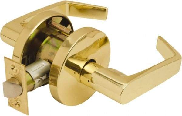 Falcon - Grade 2 Passage Lever Lockset for 1-3/8" Thick Doors - 2-3/4" Back Set, No Cylinder, Steel, Bright Brass Finish - Makers Industrial Supply