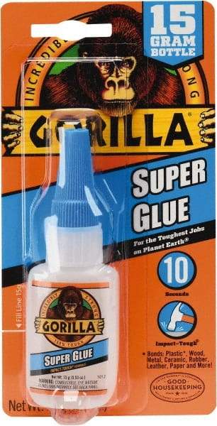 Gorilla Glue - 0.53 oz Bottle Clear Super Glue - 24 hr Full Cure Time, Bonds to Most Surfaces - Makers Industrial Supply