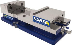 Kurt - 6" Jaw Width, 9" Jaw Opening Capacity, Horizontal Stationary Machine Vise - Manual Operation, 1 Station, 18.258" Long x 4" High x 1" Deep, 1.735" Jaw Height, 7,342 Lb Max Clamp Force, Ductile Iron - Makers Industrial Supply