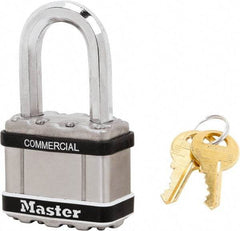 Master Lock - 1-1/2" Shackle Clearance, Keyed Alike Padlock - 3/8" Shackle Diam, Laminated Steel - Makers Industrial Supply