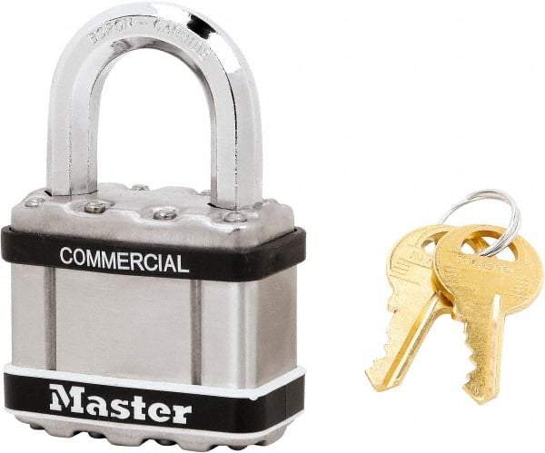 Master Lock - 1" Shackle Clearance, Keyed Alike Padlock - 3/8" Shackle Diam, Laminated Steel - Makers Industrial Supply