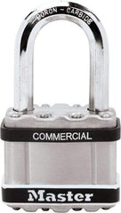 Master Lock - 1-1/2" Shackle Clearance, Keyed Different Padlock - 3/8" Shackle Diam, Laminated Steel - Makers Industrial Supply