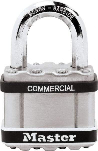 Master Lock - 1" Shackle Clearance, Keyed Different Padlock - 3/8" Shackle Diam, Laminated Steel - Makers Industrial Supply