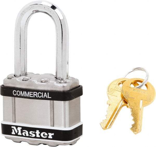 Master Lock - 1-1/2" Shackle Clearance, Keyed Alike Padlock - 5/16" Shackle Diam, Laminated Steel - Makers Industrial Supply