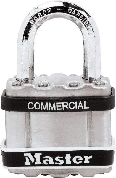 Master Lock - 1" Shackle Clearance, Keyed Different Padlock - 5/16" Shackle Diam, Laminated Steel - Makers Industrial Supply