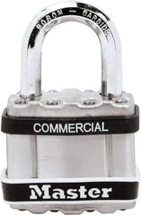 Master Lock - 1" Shackle Clearance, Keyed Different Padlock - 5/16" Shackle Diam, Laminated Steel - Makers Industrial Supply