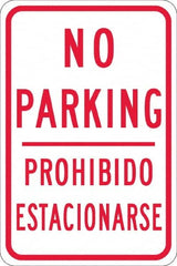 NMC - "No Parking Prohibido Estacionarse", 12" Wide x 18" High, Aluminum No Parking & Tow Away Signs - 0.08" Thick, Red on White, High Intensity Reflectivity, Rectangle, Post Mount - Makers Industrial Supply