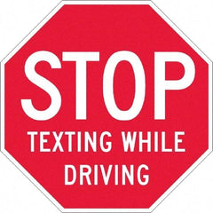 NMC - "Stop Texting While Driving", 12" Wide x 12" High, Plastic Warning & Safety Reminder Signs - 0.05" Thick, White on Red, Octagon, Wall Mount - Makers Industrial Supply