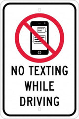 NMC - "No Texting While Driving", "Strike on Cell Phone", 12" Wide x 18" High, Aluminum Warning & Safety Reminder Signs - 0.08" Thick, Red & Black on White, Engineer Grade Reflectivity, Rectangle, Post Mount - Makers Industrial Supply