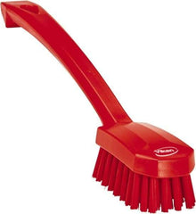 Vikan - 0.8" Bristle Length, Polyester Food Service Brush - 3" Long x 1.6" Wide Head, 10.2" OAL, Ergonomic Handle, Red, Polypropylene Block - Makers Industrial Supply