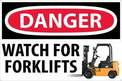 NMC - "Danger - Watch For Forklifts", 24" Long x 36" Wide, Texwalk Safety Sign - Rectangle, 0.005" Thick, Use for Workplace/Safety - Makers Industrial Supply