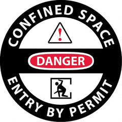 NMC - "Danger - Confined Space Entry By Permit", 36" Long x 36" Wide, Asphalt Art Safety Sign - Round, 0.005" Thick, Use for Workplace/Safety - Makers Industrial Supply