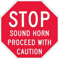 NMC - "Stop - Sound Horn Proceed With Caution", 36" Long x 36" Wide, Texwalk Safety Sign - Octagon, 0.005" Thick, Use for Workplace/Safety - Makers Industrial Supply