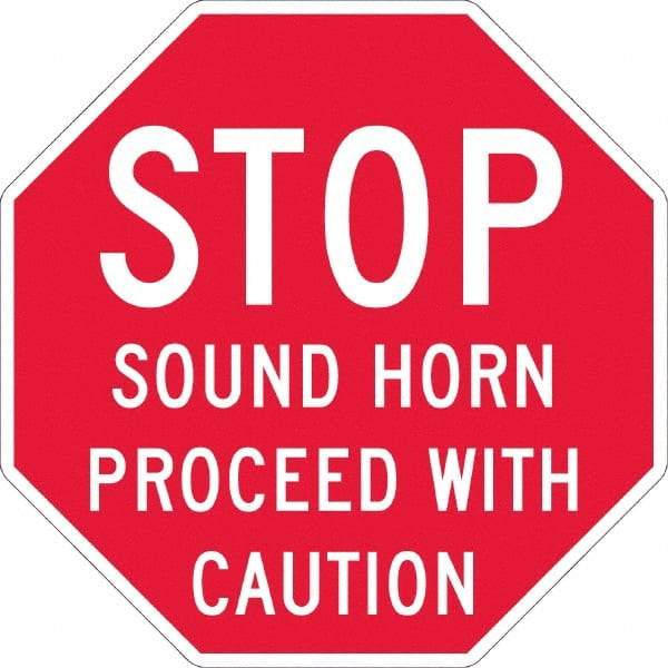 NMC - "Stop - Sound Horn Proceed With Caution", 36" Long x 36" Wide, Sportwalk Safety Sign - Octagon, 0.005" Thick, Use for Workplace/Safety - Makers Industrial Supply