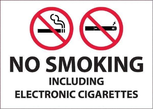 NMC - "No Smoking Including Electronic Cigarettes", 10" Long x 14" Wide, Pressure-Sensitive Vinyl Safety Sign - Rectangular, 0.0045" Thick, Use for Smoking Regulations - Makers Industrial Supply