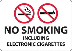 NMC - "No Smoking Including Electronic Cigarettes", 10" Long x 14" Wide, Aluminum Safety Sign - Rectangular, 0.04" Thick, Use for Smoking Regulations - Makers Industrial Supply