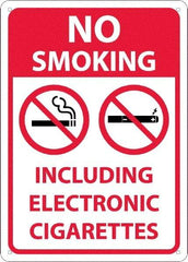 NMC - "No Smoking Including Electronic Cigarettes", 10" Long x 14" Wide, Rigid Plastic Safety Sign - Rectangular, 0.05" Thick, Use for Smoking Regulations - Makers Industrial Supply