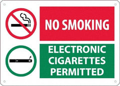 NMC - "No Smoking - Electronic Cigarettes Permitted", 10" Long x 14" Wide, Rigid Plastic Safety Sign - Rectangular, 0.05" Thick, Use for Smoking Regulations - Makers Industrial Supply