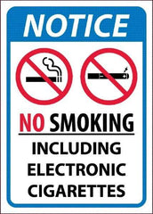 NMC - "No Smoking Including Electronic Cigarettes", 10" Long x 14" Wide, Pressure-Sensitive Vinyl Safety Sign - Rectangular, 0.0045" Thick, Use for Smoking Regulations - Makers Industrial Supply