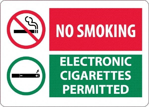 NMC - "No Smoking - Electronic Cigarettes Permitted", 10" Long x 14" Wide, Aluminum Safety Sign - Rectangular, 0.04" Thick, Use for Smoking Regulations - Makers Industrial Supply