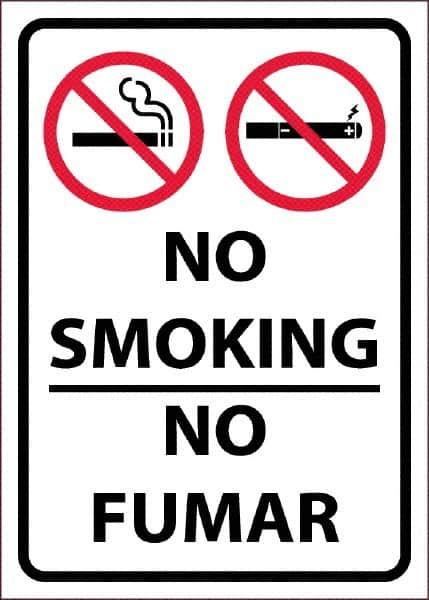 NMC - "No Smoking - No Fumar", 10" Long x 14" Wide, Pressure-Sensitive Vinyl Safety Sign - Rectangular, 0.0045" Thick, Use for Smoking Regulations - Makers Industrial Supply