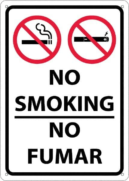 NMC - "No Smoking - No Fumar", 10" Long x 14" Wide, Aluminum Safety Sign - Rectangular, 0.04" Thick, Use for Smoking Regulations - Makers Industrial Supply