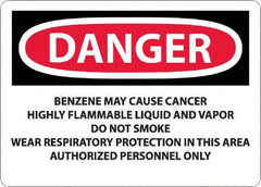 NMC - "Danger - Benzene May Cause Cancer", 10" Long x 14" Wide, Rigid Plastic Safety Sign - Rectangle, 0.05" Thick, Use for Hazardous Materials - Makers Industrial Supply