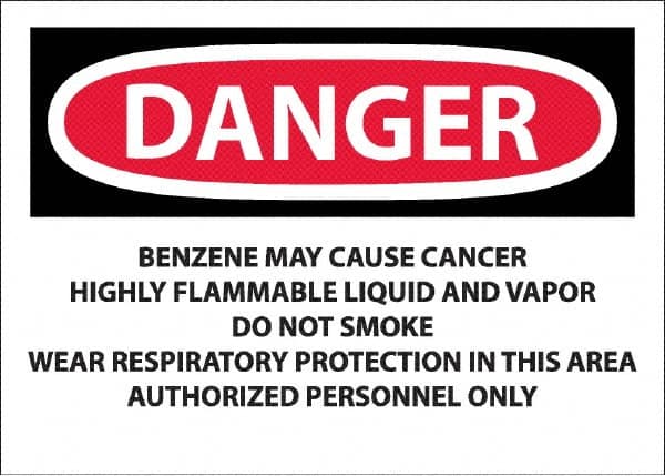 NMC - "Danger - Benzene May Cause Cancer", 10" Long x 14" Wide, Pressure-Sensitive Vinyl Safety Sign - Rectangle, 0.0045" Thick, Use for Hazardous Materials - Makers Industrial Supply