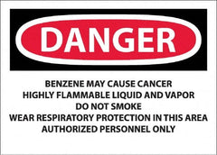 NMC - "Danger - Benzene May Cause Cancer", 10" Long x 14" Wide, Pressure-Sensitive Vinyl Safety Sign - Rectangle, 0.0045" Thick, Use for Hazardous Materials - Makers Industrial Supply