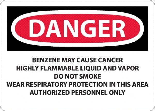 NMC - "Danger - Benzene May Cause Cancer", 10" Long x 14" Wide, Aluminum Safety Sign - Rectangle, 0.04" Thick, Use for Hazardous Materials - Makers Industrial Supply