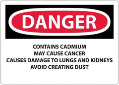 NMC - "Danger - Contains Cadmium May Cause Cancer", 10" Long x 14" Wide, Rigid Plastic Safety Sign - Rectangle, 0.05" Thick, Use for Hazardous Materials - Makers Industrial Supply