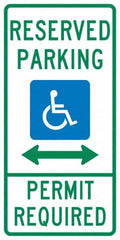 NMC - "Reserved Parking Permit Required", "Handicap Symbol", 12" Wide x 24" High, Aluminum ADA Signs - 0.04" Thick, Green & Blue on White, Rectangle, Post Mount - Makers Industrial Supply