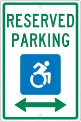 NMC - "Reserved Parking", "Handicap Symbol", 12" Wide x 18" High, Aluminum ADA Signs - 0.063" Thick, Green & Blue on White, Rectangle, Post Mount - Makers Industrial Supply