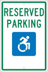 NMC - "Reserved Parking", "Handicap Symbol", 12" Wide x 18" High, Aluminum ADA Signs - 0.063" Thick, Green & Blue on White, Rectangle, Post Mount - Makers Industrial Supply