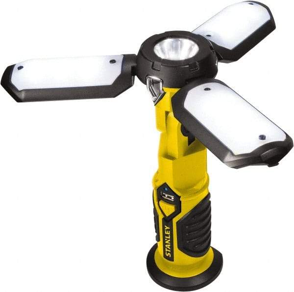 Stanley - Yellow/Black Portable Work Light - 300 Lumens, Rechargeable Battery, 18 LED Lamp - Makers Industrial Supply