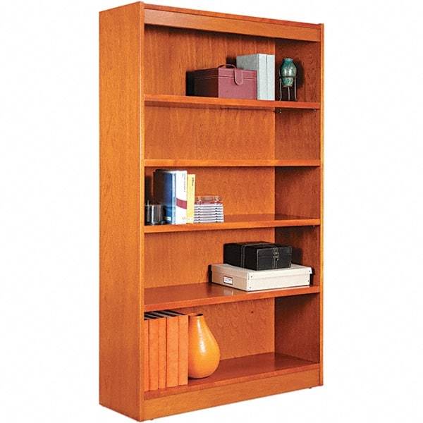 ALERA - 5 Shelf, 60" High x 35.63" Wide Bookcase - 11-3/4" Deep, Wood Veneer, Medium Cherry - Makers Industrial Supply