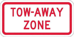 NMC - "Tow Away Zone", 12" Wide x 6" High, Aluminum No Parking & Tow Away Signs - 0.08" Thick, Red on White, Engineer Grade Reflectivity, Rectangle, Post Mount - Makers Industrial Supply