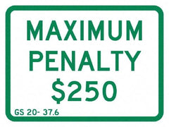 NMC - "Maximum Penalty $250", 12" Wide x 9" High, Aluminum No Parking & Tow Away Signs - 0.04" Thick, Green on White, Rectangle, Post Mount - Makers Industrial Supply