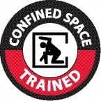 NMC - Confined Space Trained, Hard Hat Label - Round, Black & Red on White, 0.004" Thick, Indoor or Outdoor, Adhesive Backed, For Accident Prevention - Makers Industrial Supply