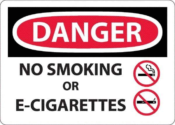 NMC - "Danger - No Smoking or E-Cigarettes", 10" Long x 14" Wide, Aluminum Safety Sign - Rectangle, 0.04" Thick, Use for Smoking Regulations - Makers Industrial Supply