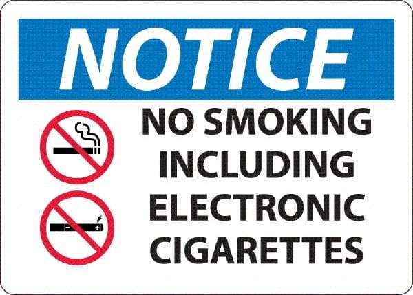 NMC - "No Smoking Including Electronic Cigarettes", 10" Long x 14" Wide, Rigid Plastic Safety Sign - Rectangle, 0.045" Thick, Use for Smoking Regulations - Makers Industrial Supply