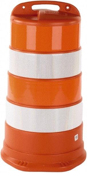 PRO-SAFE - 40" High x 36" Wide Reflective Round Barrel - High Density Polyethylene (HDPE), 10 Lbs, Orange - Makers Industrial Supply