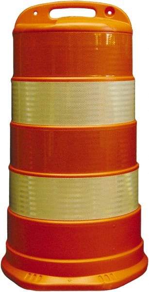 PRO-SAFE - 40" High x 36" Wide Reflective Round Barrel - High Density Polyethylene (HDPE), 10 Lbs, Orange - Makers Industrial Supply