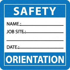 NMC - Safety Orientation - Name ____ Job Site ____ Date ____, Hard Hat Label - Blue/White/Black, 0.045" Thick, For Accident Prevention - Makers Industrial Supply