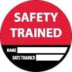 NMC - Safety Trained - Name ____ Date Trained ____, Hard Hat Label - Black/Red/White, 0.045" Thick, For Accident Prevention - Makers Industrial Supply