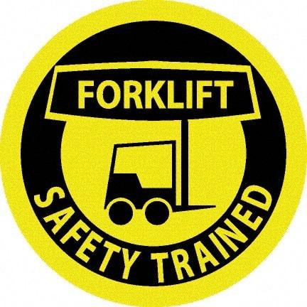 NMC - Forklift Safety Trained, Hard Hat Label - Black on Yellow, 0.045" Thick, For Accident Prevention - Makers Industrial Supply