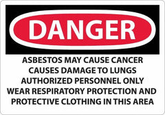 NMC - "Danger - Asbestos May Cause Cancer", 14" Long x 20" Wide, Aluminum Safety Sign - Rectangular, 0.04" Thick, Use for Hazardous Materials - Makers Industrial Supply